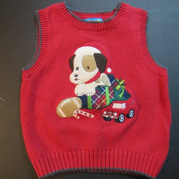 Greendog boy's red Santa Puppy sweater vest - Picture 1 of 4